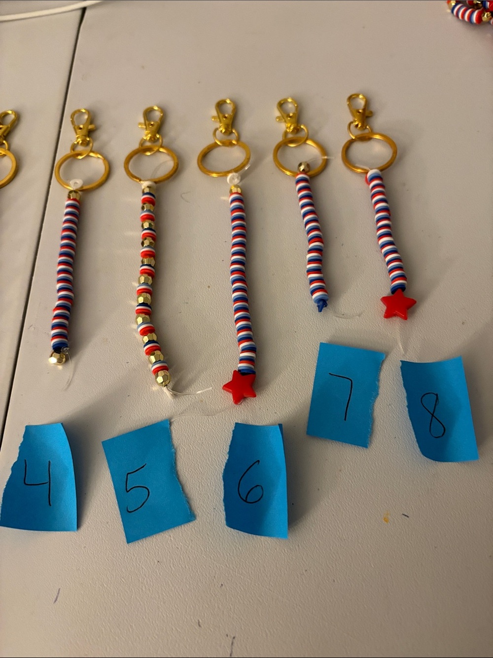 Emmy’s Creations Patriotic Red, White & Blue Beaded Keychain Charm (Choice of 1) - Picture 3 of 3